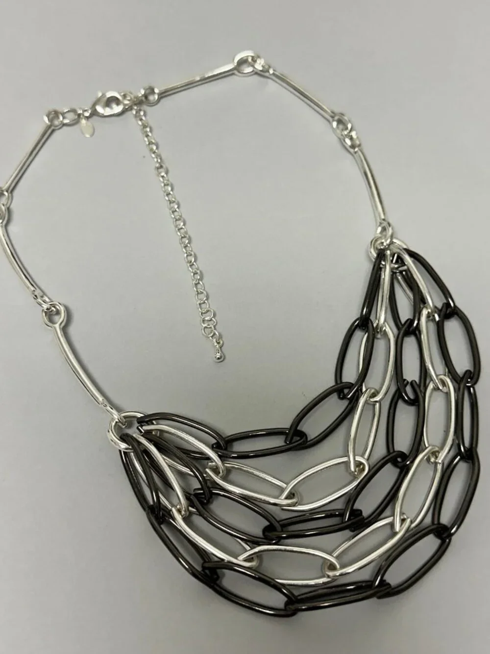 3/$30 Premier Designs Simplicity Necklace Silver Black Layered Paper Clip Links